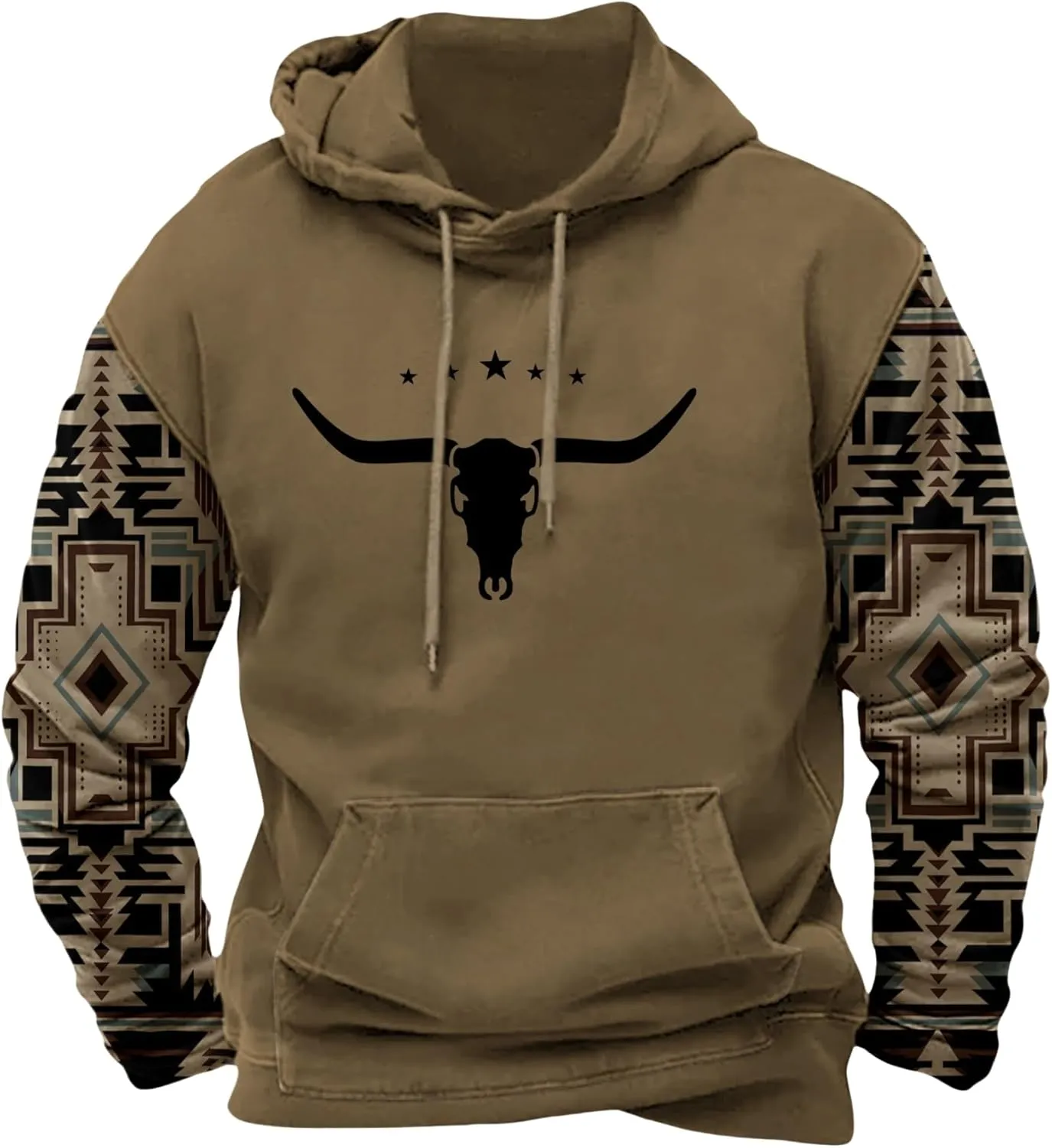ZOCAVIA Mens Aztec Hoodie Cowboy Western Sweatshirt Oversized Graphic Hoodie Hooded Sweatshirt with Kangaroo Pocket